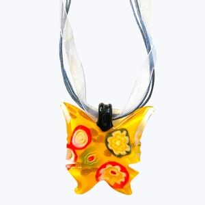 Painted Glass Butterfly Necklace